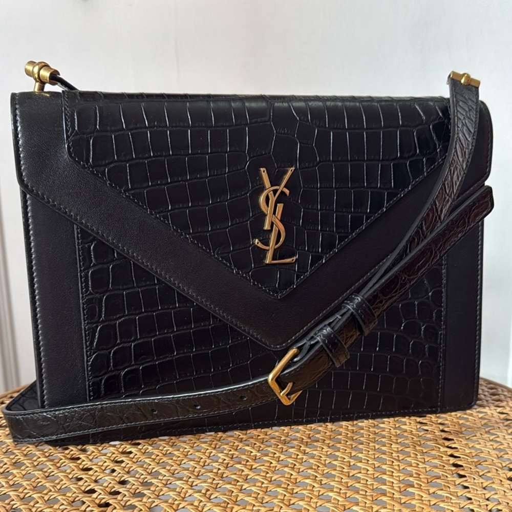 Saint Laurent Gaby Croc Embossed Envelope convertible handbag